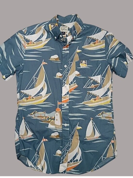 J.Crew Other - J.Crew XS Cotton Sailing Print Short Sleeve Shirt Blue Casual